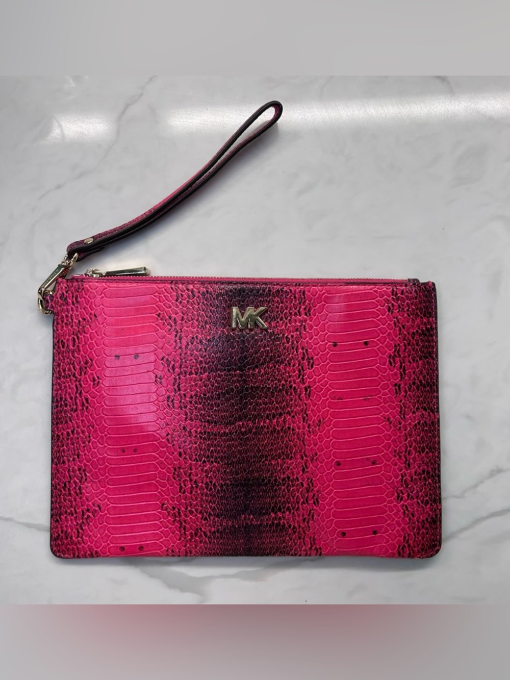 MICHAEL KORS Ultra Pink Zip Pouch Wallet Clutch Wristlet Embossed leather